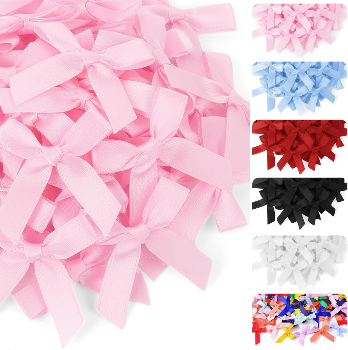 1.57 Inch Mini Light Pink Satin Ribbon Bows for Crafts (50 Packs)