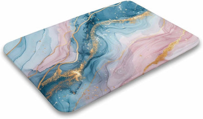 Marble Bathroom Rugs Mat 15.7" x23.6, Modern Luxury Foil Texture Pink Blue Gold Marble Extra Soft Microfiber Bath Rugs, Non-Slip Bath Carpet, Absorbent Bath Mat for Bathroom Floor, Tub and Shower