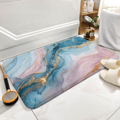 Marble Bathroom Rugs Mat 15.7" x23.6, Modern Luxury Foil Texture Pink Blue Gold Marble Extra Soft Microfiber Bath Rugs, Non-Slip Bath Carpet, Absorbent Bath Mat for Bathroom Floor, Tub and Shower