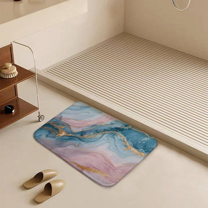 Marble Bathroom Rugs Mat 15.7" x23.6, Modern Luxury Foil Texture Pink Blue Gold Marble Extra Soft Microfiber Bath Rugs, Non-Slip Bath Carpet, Absorbent Bath Mat for Bathroom Floor, Tub and Shower