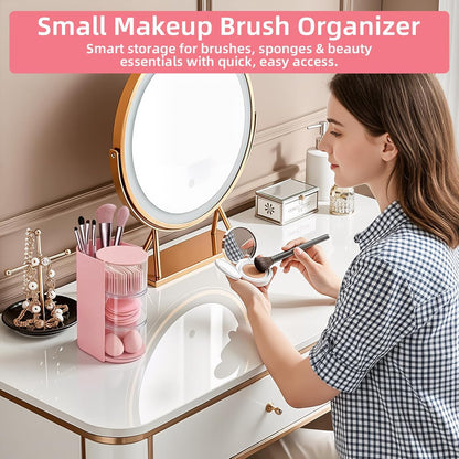 Hair Accessories Organizer with Hair Brush Holder, Rotating Hair Tie Product Organizer for Girls, 3-Tier Makeup Brush Holder for Clips, Bows & Brushes (Pink, 3-Tier)