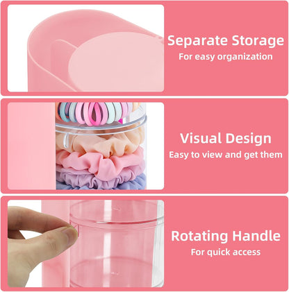 Hair Accessories Organizer with Hair Brush Holder, Rotating Hair Tie Product Organizer for Girls, 3-Tier Makeup Brush Holder for Clips, Bows & Brushes (Pink, 3-Tier)