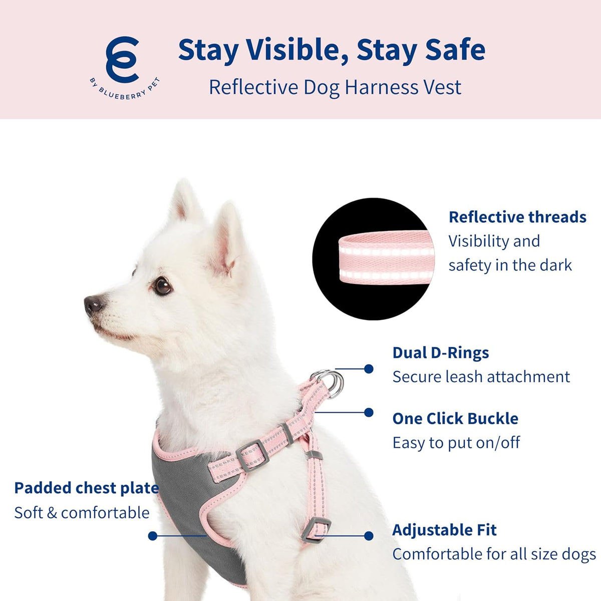 Matching Reflective Harness and Leash Set | Adjustable Pastel Vest with Lead for Dogs – Great Value Gift Set | Adjustable Baby Pink Vest for Small Breeds
