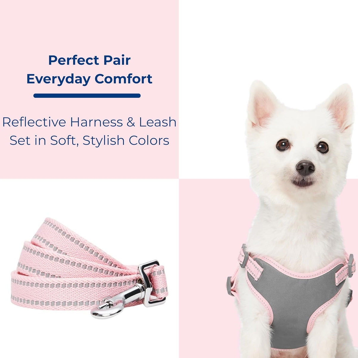 Matching Reflective Harness and Leash Set | Adjustable Pastel Vest with Lead for Dogs – Great Value Gift Set | Adjustable Baby Pink Vest for Small Breeds