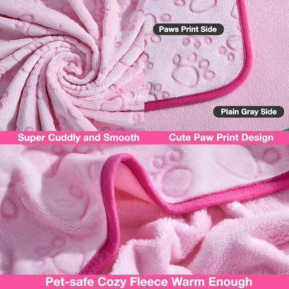 Premium Soft Dog Blanket, with Flannel Pink Cute Paw Print, Cat Blanket Puppy Supplies Dog Products Stuff Essentials(Pink 32x40 inches)