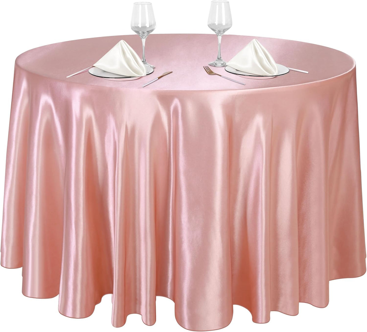 120 Inches Round Satin Tablecloths Rose Gold Overlay Round Satin Table Cover Bright Silk Tablecloth Smooth Fabric Tablecloth for Wedding Banquet Table Decoration