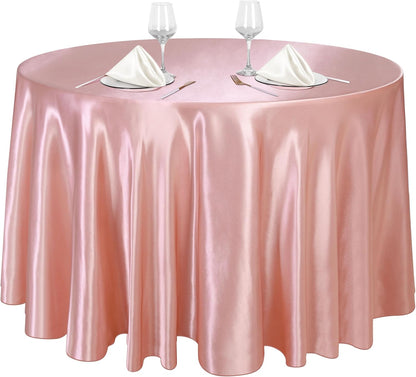120 Inches Round Satin Tablecloths Rose Gold Overlay Round Satin Table Cover Bright Silk Tablecloth Smooth Fabric Tablecloth for Wedding Banquet Table Decoration