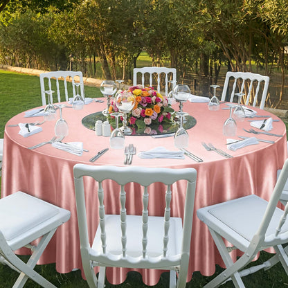 120 Inches Round Satin Tablecloths Rose Gold Overlay Round Satin Table Cover Bright Silk Tablecloth Smooth Fabric Tablecloth for Wedding Banquet Table Decoration