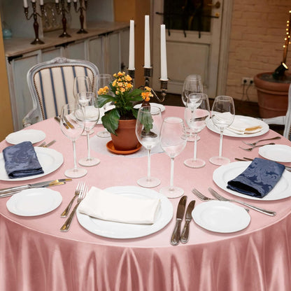 120 Inches Round Satin Tablecloths Rose Gold Overlay Round Satin Table Cover Bright Silk Tablecloth Smooth Fabric Tablecloth for Wedding Banquet Table Decoration