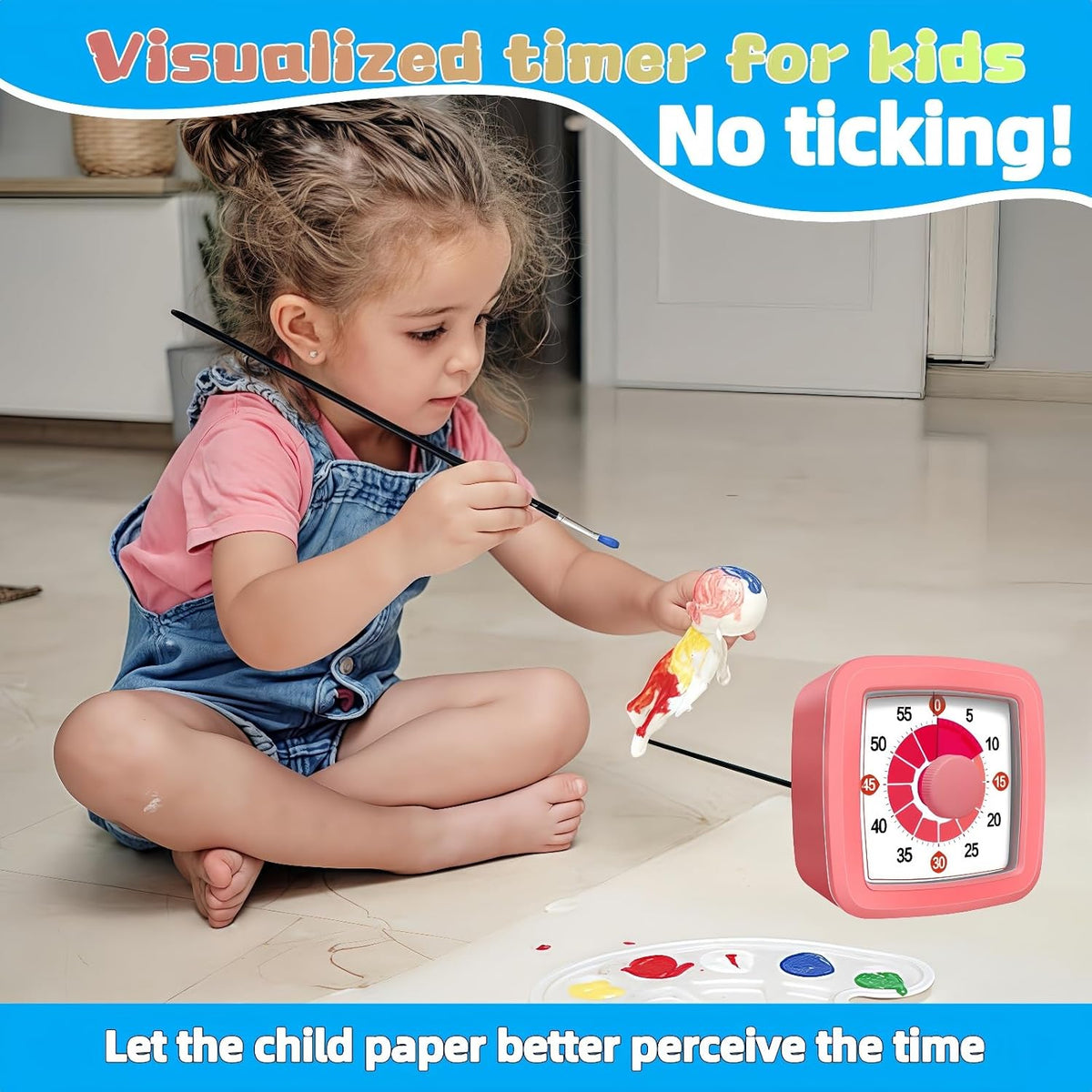 Visual Timer for Kids, 60-Minute Countdown Timer for Classroom Office Kitchen, Pomodoro Timer with Silent Operation，Time Management Tools with Colorful Pattern(Pink)