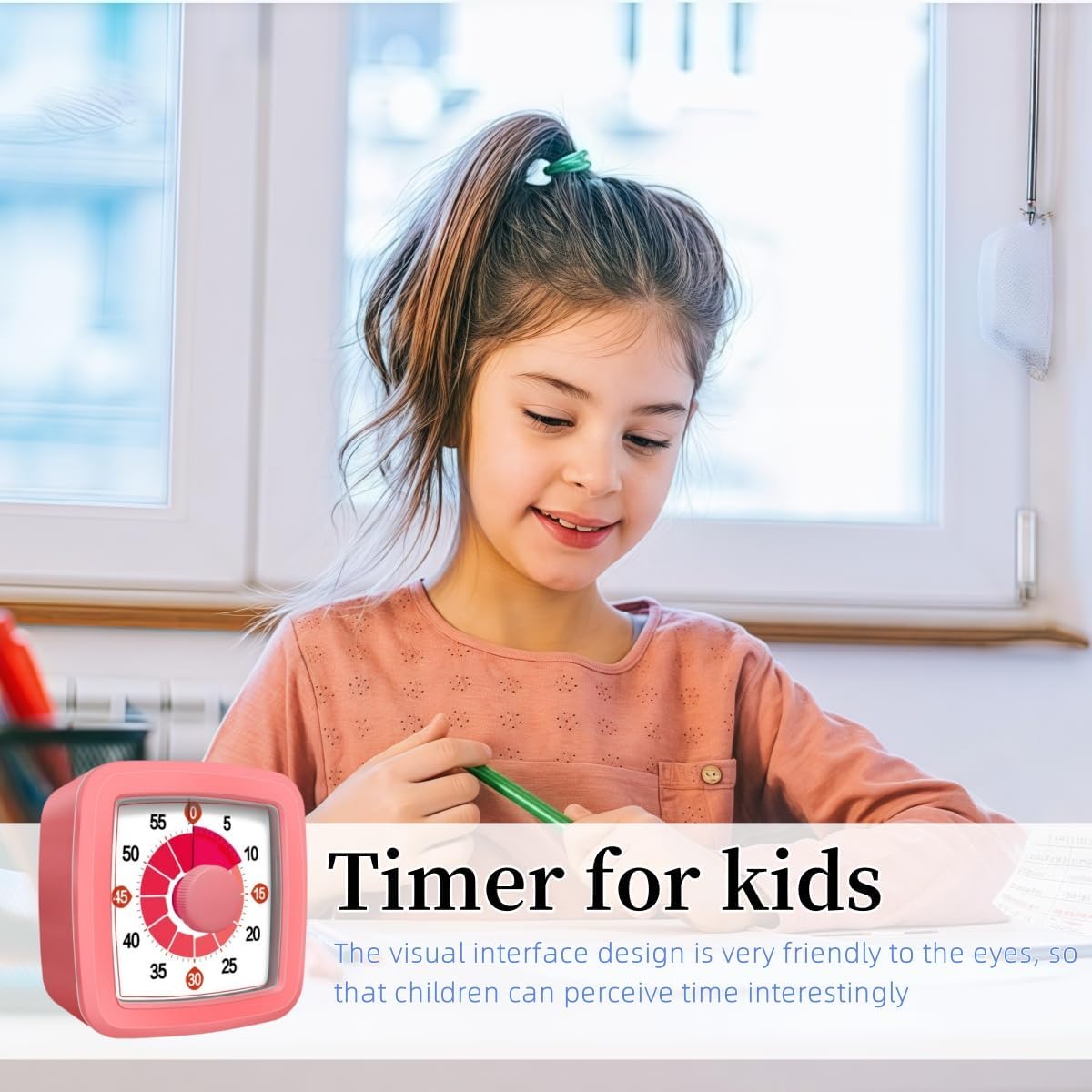 Visual Timer for Kids, 60-Minute Countdown Timer for Classroom Office Kitchen, Pomodoro Timer with Silent Operation，Time Management Tools with Colorful Pattern(Pink)