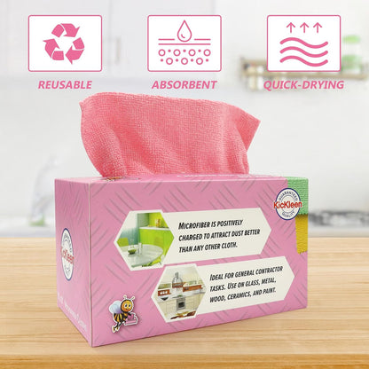 Microfiber Cleaning Cloth, Lint-Free Shop Towels Reusable, Bulk Rags in a Box for Home, Kitchen and Car, 8 Inch x 8 Inch,40 Pack with Box (Pink)