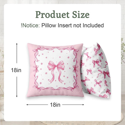 Throw Pillow Covers Set of 6, 18 x 18 Inch, Bow Pink Preppy