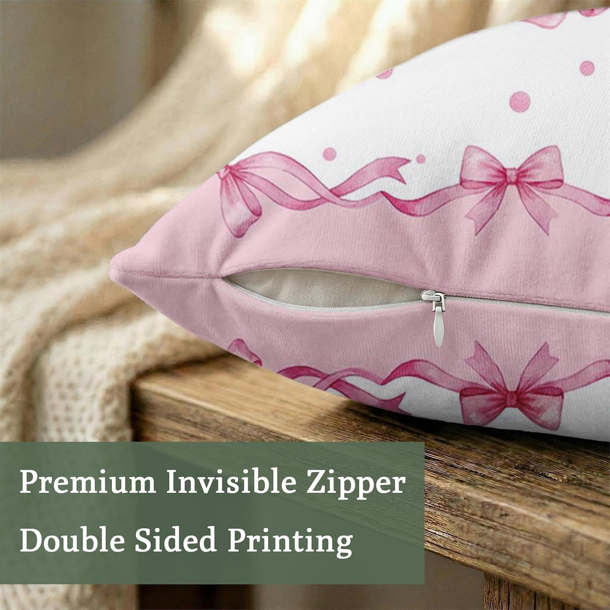 Throw Pillow Covers Set of 6, 18 x 18 Inch, Bow Pink Preppy