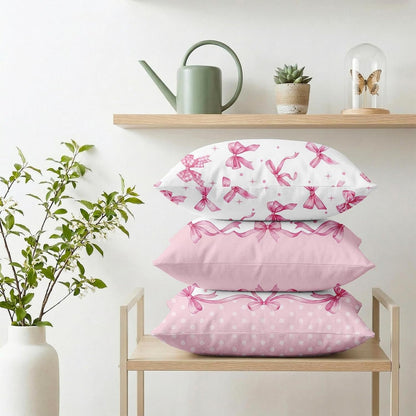 Throw Pillow Covers Set of 6, 18 x 18 Inch, Bow Pink Preppy