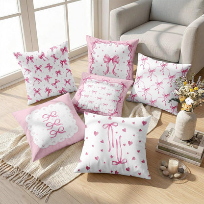 Throw Pillow Covers Set of 6, 18 x 18 Inch, Bow Pink Preppy