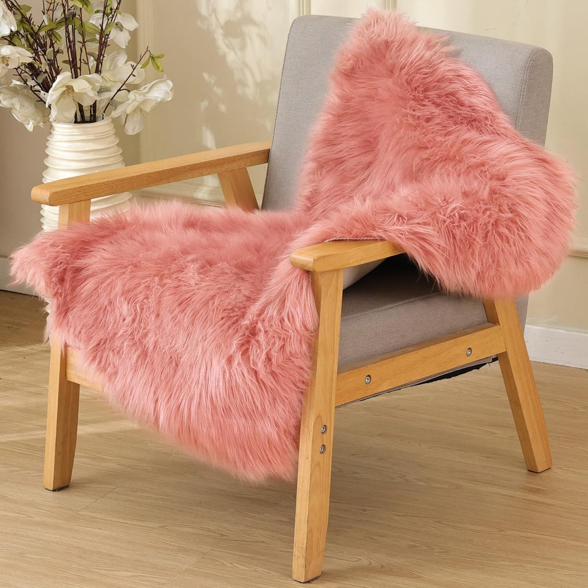 Pink Fluffy Sheepskin Fur Area Rugs for Bedroom Washable Furry Carpet Rug for Living Room Faux Fur Rug 2x3 Nursery