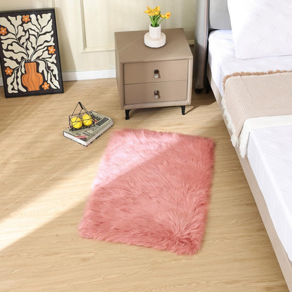 Pink Fluffy Sheepskin Fur Area Rugs for Bedroom Washable Furry Carpet Rug for Living Room Faux Fur Rug 2x3 Nursery