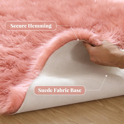 Pink Fluffy Sheepskin Fur Area Rugs for Bedroom Washable Furry Carpet Rug for Living Room Faux Fur Rug 2x3 Nursery
