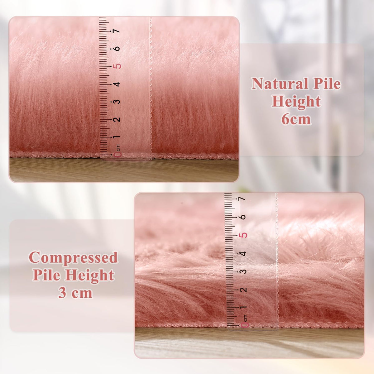Pink Fluffy Sheepskin Fur Area Rugs for Bedroom Washable Furry Carpet Rug for Living Room Faux Fur Rug 2x3 Nursery