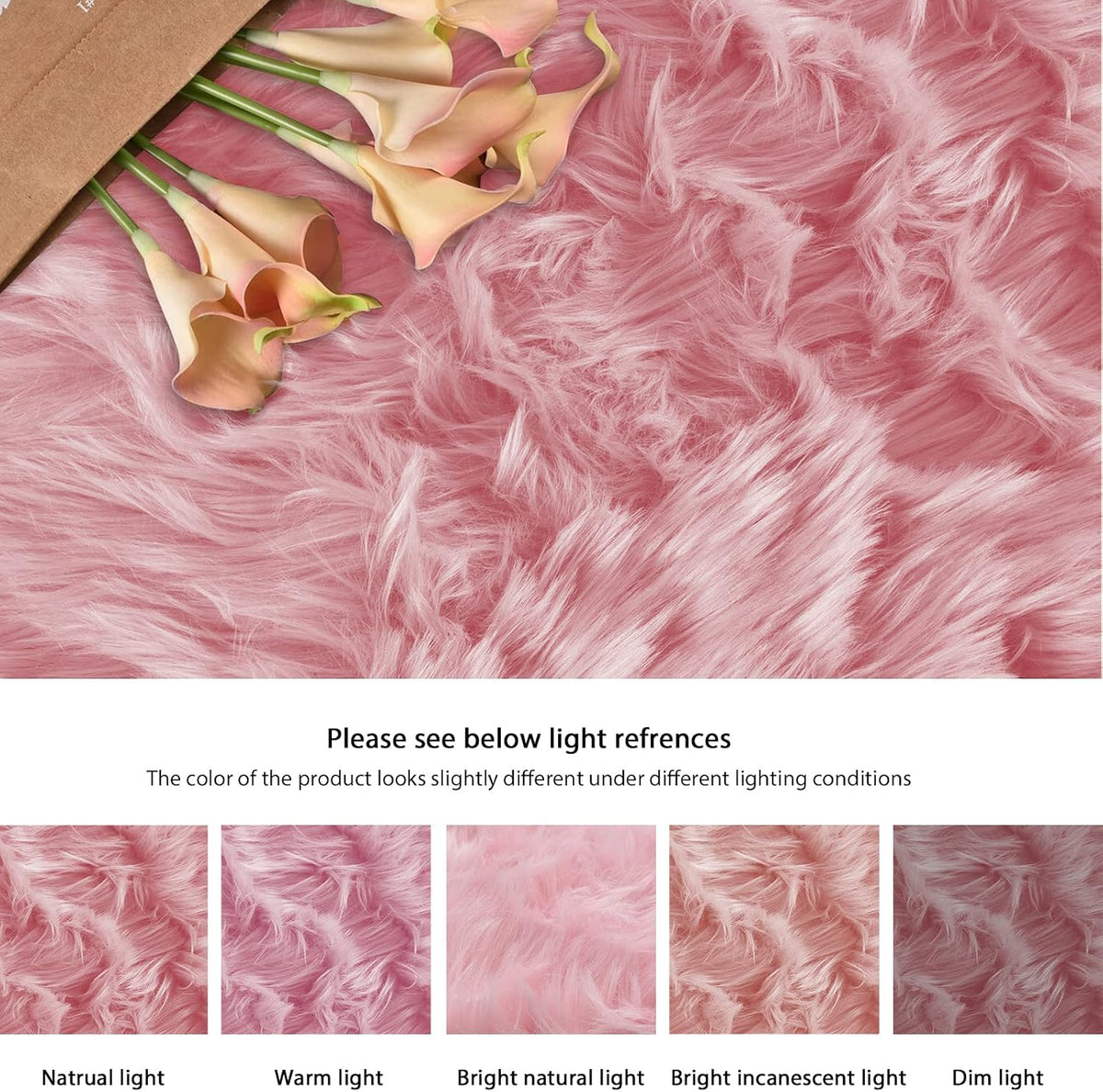 Pink Fluffy Sheepskin Fur Area Rugs for Bedroom Washable Furry Carpet Rug for Living Room Faux Fur Rug 2x3 Nursery