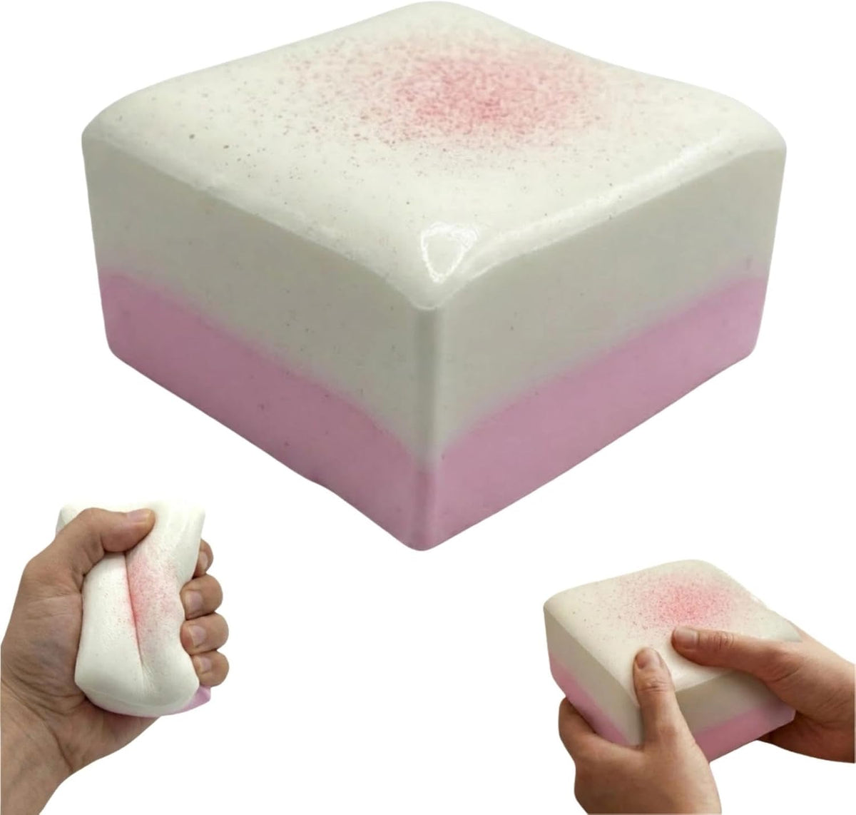 Dual Color Toast Slow Rising Squishy, Soft Foam Food Fidget (Pink-White)