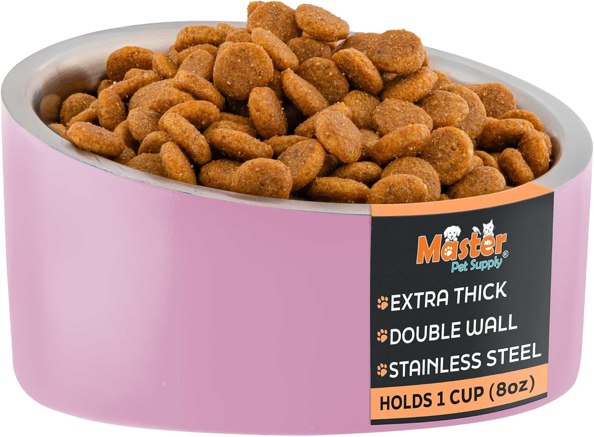 Stainless Steel Slanted Dog Cat Food Bowl 8 oz Hyper Pink