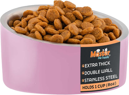 Stainless Steel Slanted Dog Cat Food Bowl 8 oz Hyper Pink