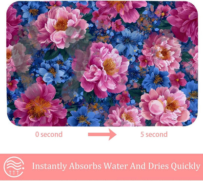 Non-Slip Soft Memory Foam Bathroom Rugs Mat, Quick Dry Machine Wash Super Absorbent Leathaire Comfortable Bathmat Carpet for Floor 20''x31'',Vibrant Pink Floral