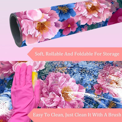 Non-Slip Soft Memory Foam Bathroom Rugs Mat, Quick Dry Machine Wash Super Absorbent Leathaire Comfortable Bathmat Carpet for Floor 20''x31'',Vibrant Pink Floral