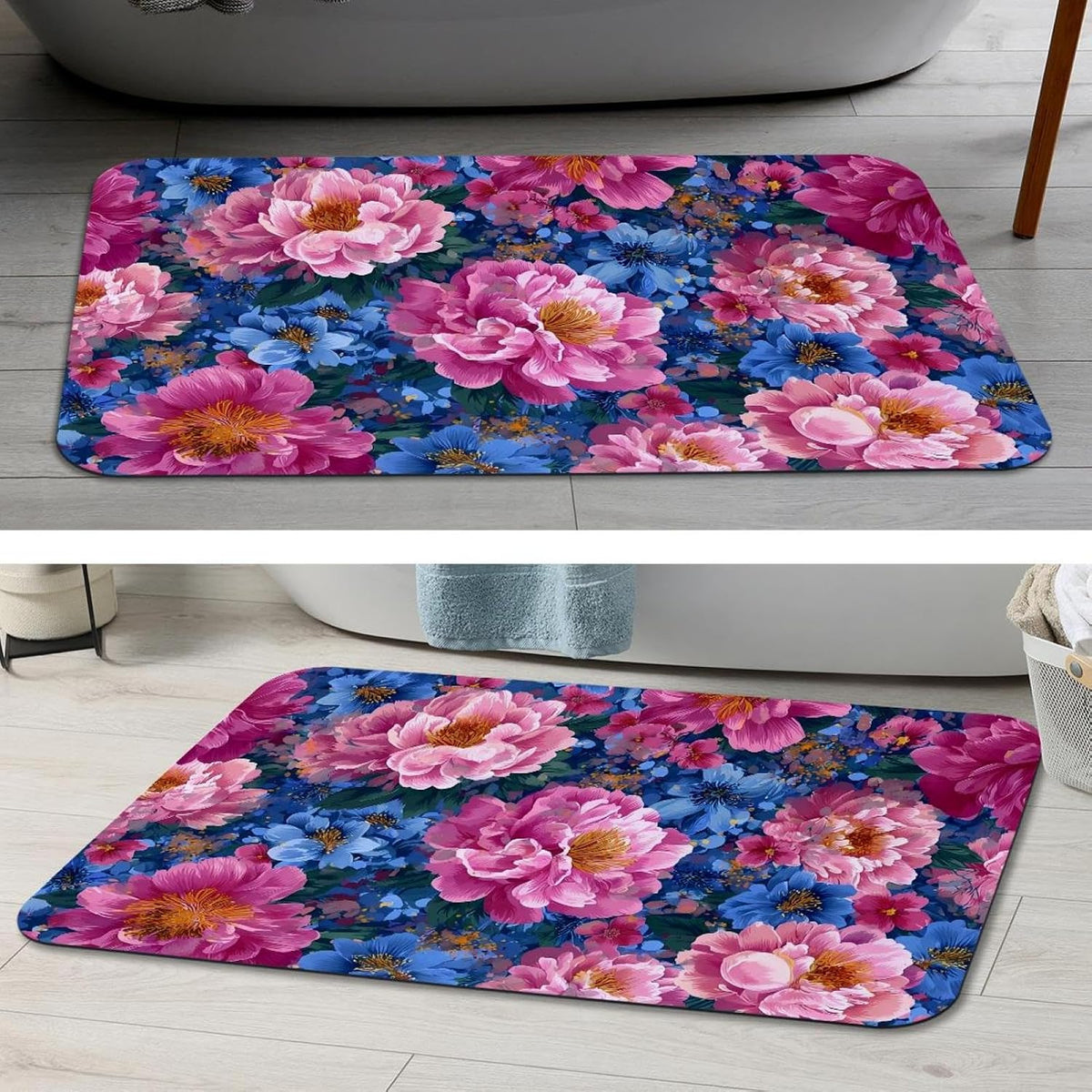 Non-Slip Soft Memory Foam Bathroom Rugs Mat, Quick Dry Machine Wash Super Absorbent Leathaire Comfortable Bathmat Carpet for Floor 20''x31'',Vibrant Pink Floral