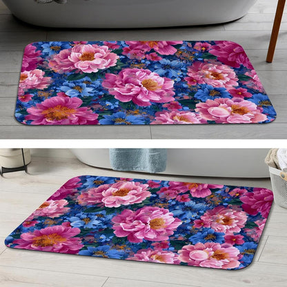 Non-Slip Soft Memory Foam Bathroom Rugs Mat, Quick Dry Machine Wash Super Absorbent Leathaire Comfortable Bathmat Carpet for Floor 20''x31'',Vibrant Pink Floral