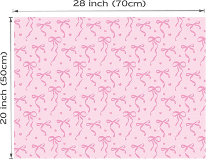 Pink Wrapping Paper Sheet - 8 Sheets Folded Flat Gift Wrap with Cute Ribbon Bow, Pink Plaid, Stripes and Leaves Design for Girl Baby Shower, Birthday, Wedding - 20 X 28 Inch Per Sheet