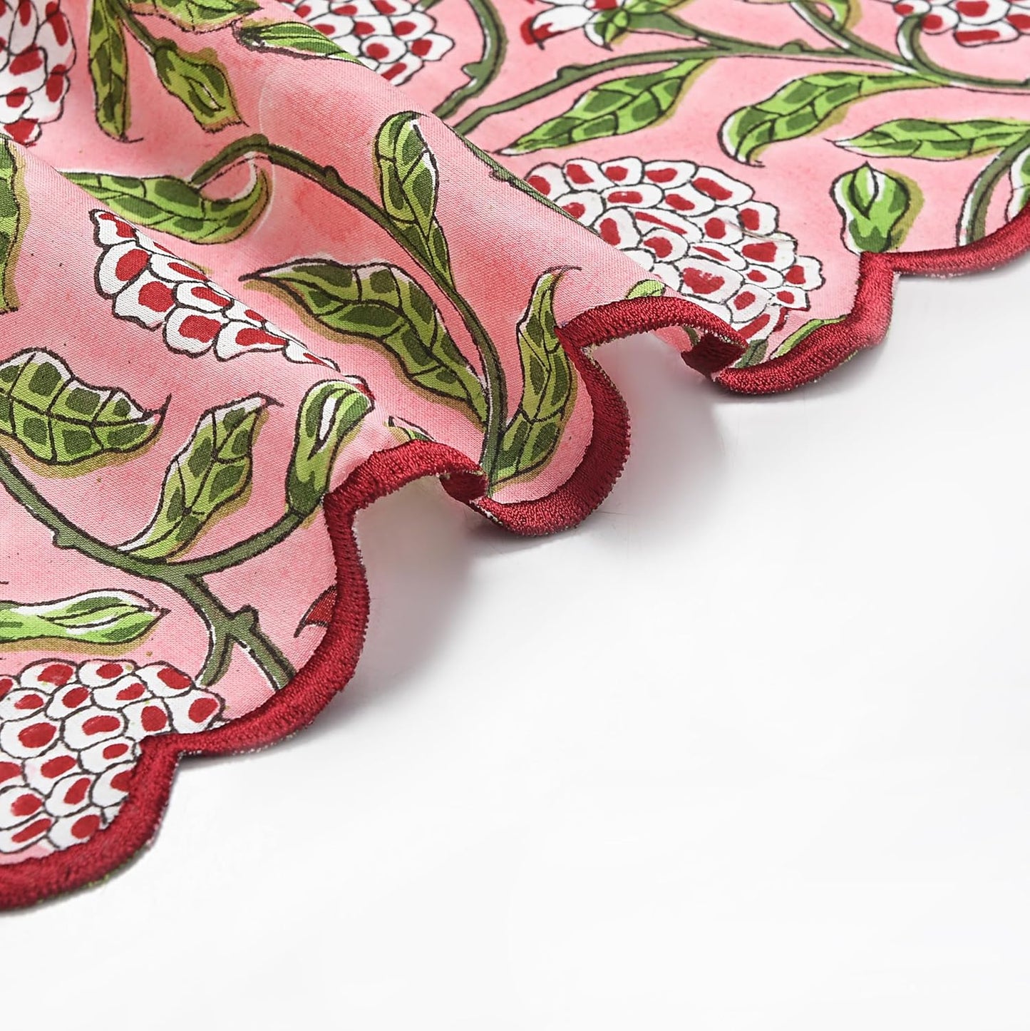 Ridhi Hand Block Print Strawberry Pink 18" x 18" (Set of 4) Embroidery Table Napkins Reusable Cotton Dinner Napkins for Weddings, Parties, Everyday Dining Gift for Spring, Easter, Valentine