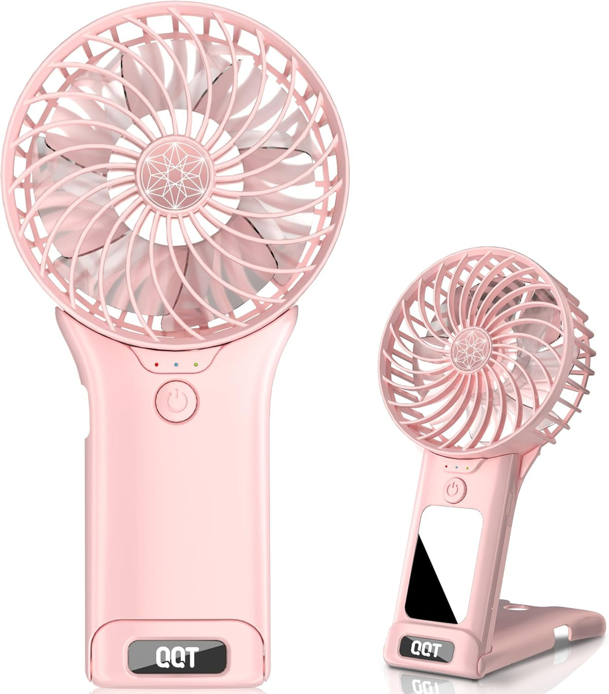 QQT 4-Speed Handheld Fan, 20Hrs, Rechargeable for Travel Desk, Pink