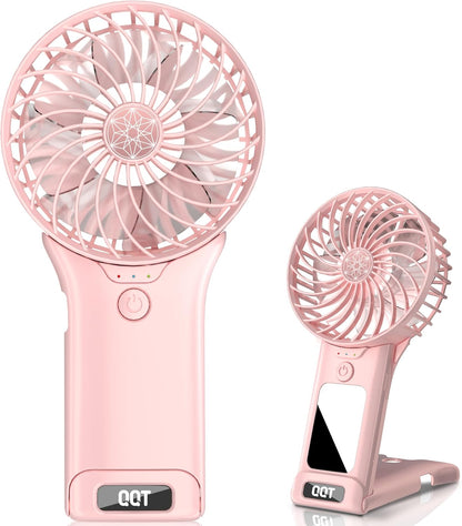 QQT 4-Speed Handheld Fan, 20Hrs, Rechargeable for Travel Desk, Pink