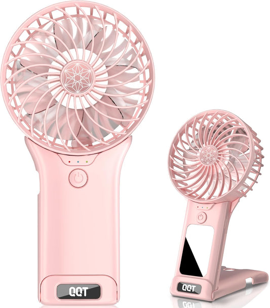 QQT 4-Speed Handheld Fan, 20Hrs, Rechargeable for Travel Desk, Pink