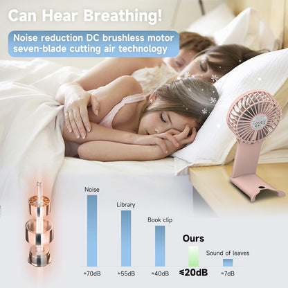QQT 4-Speed Handheld Fan, 20Hrs, Rechargeable for Travel Desk, Pink