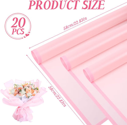 20 Sheets Pink Flower Wrapping Paper,Waterproof Fresh Flower Packing Material Florist Bouquet Supplies DIY Craft Gift Packing