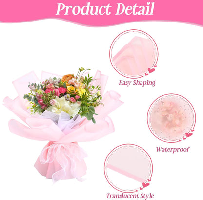 20 Sheets Pink Flower Wrapping Paper,Waterproof Fresh Flower Packing Material Florist Bouquet Supplies DIY Craft Gift Packing