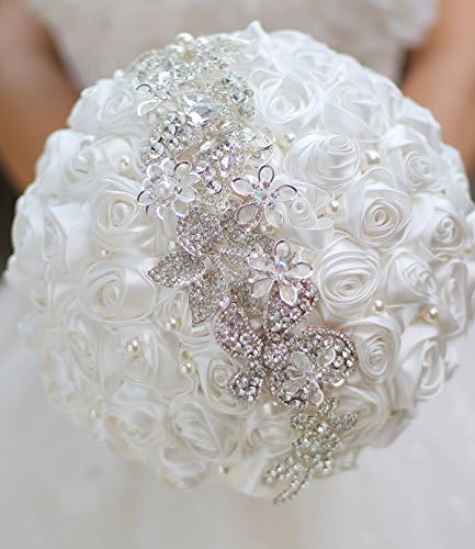Bride Holding Flowers, Romantic Wedding Colorful Rose Bride 's Bouquet,Purple Pink Bridal Bouquets (White)