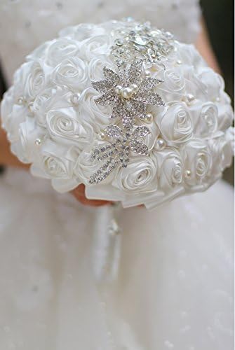 Bride Holding Flowers, Romantic Wedding Colorful Rose Bride 's Bouquet,Purple Pink Bridal Bouquets (White)