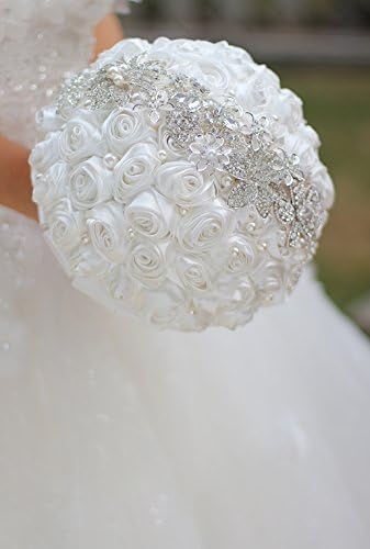 Bride Holding Flowers, Romantic Wedding Colorful Rose Bride 's Bouquet,Purple Pink Bridal Bouquets (White)
