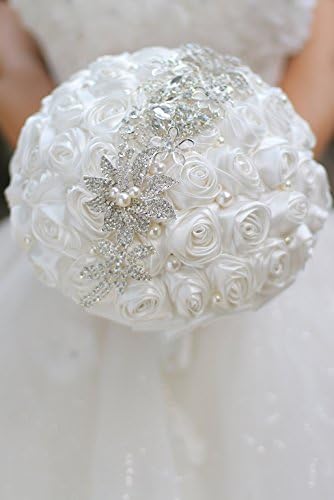 Bride Holding Flowers, Romantic Wedding Colorful Rose Bride 's Bouquet,Purple Pink Bridal Bouquets (White)