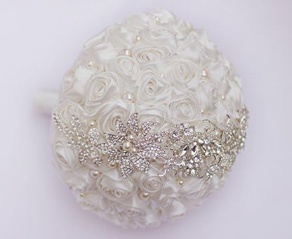 Bride Holding Flowers, Romantic Wedding Colorful Rose Bride 's Bouquet,Purple Pink Bridal Bouquets (White)