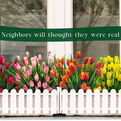 12 Bundles 60 Heads Artificial Tulips Fake Flowers Outdoor UV Resistant Silk Tulip Faux Plastic Greenery Shrubs Plants for Outside Planter Porch Garden Patio Decor (Pink)