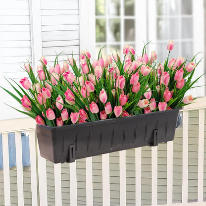 12 Bundles 60 Heads Artificial Tulips Fake Flowers Outdoor UV Resistant Silk Tulip Faux Plastic Greenery Shrubs Plants for Outside Planter Porch Garden Patio Decor (Pink)
