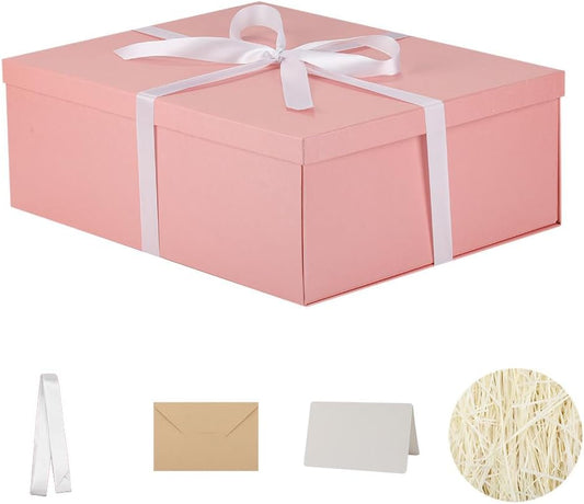 Extra Large Gift Box with Lid 17x13x6 Inches, Pink Gift Boxes for presents Packaging for Birthdays, Valentine's Day, Christmas, Anniversaries (Include Shredded Paper Fill, Envelope Card Ribbon)
