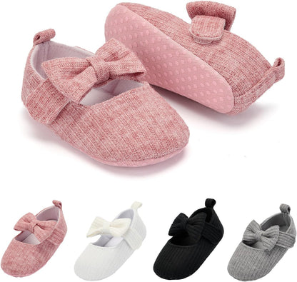 Baby Girls Mary Jane Flats with Bow Soft Sole Non-Slip Crib Shoes Infant Toddler First Walkers Princess Dress Shoes