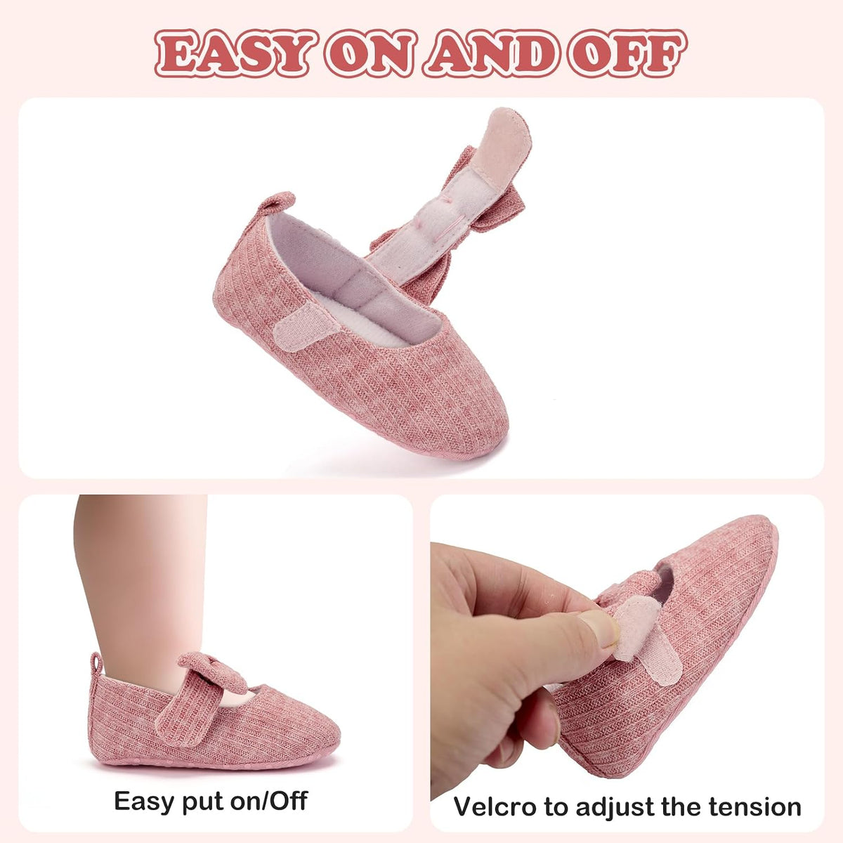 Baby Girls Mary Jane Flats with Bow Soft Sole Non-Slip Crib Shoes Infant Toddler First Walkers Princess Dress Shoes